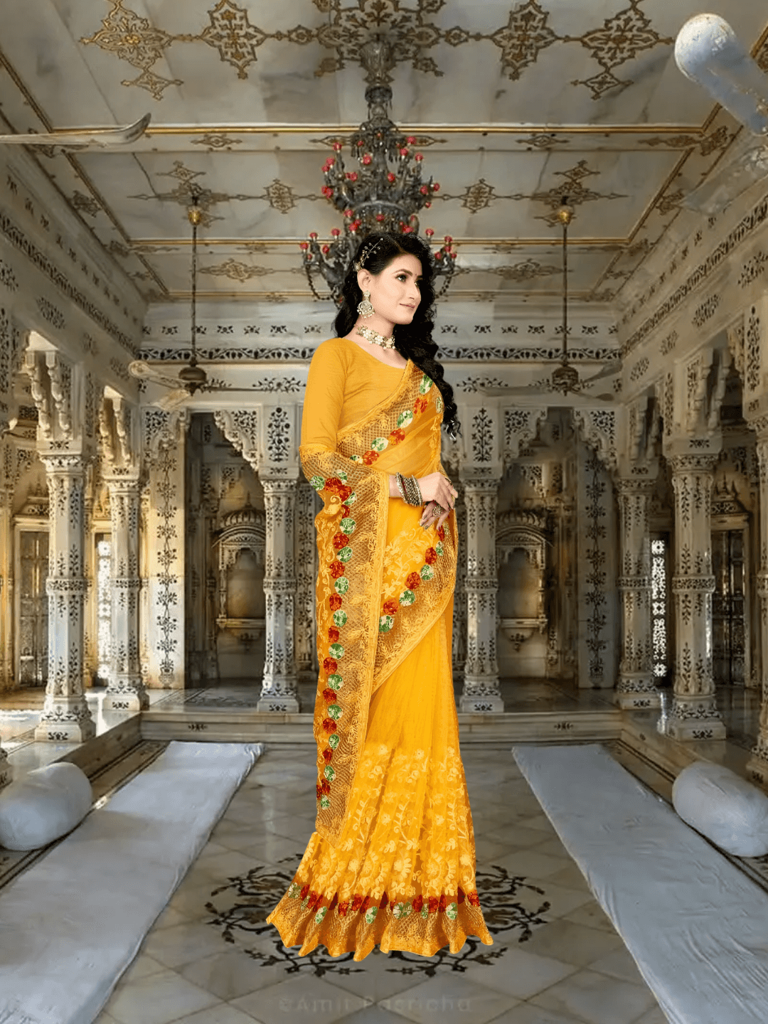 Back view with border flowing like ancient golden scrollwork