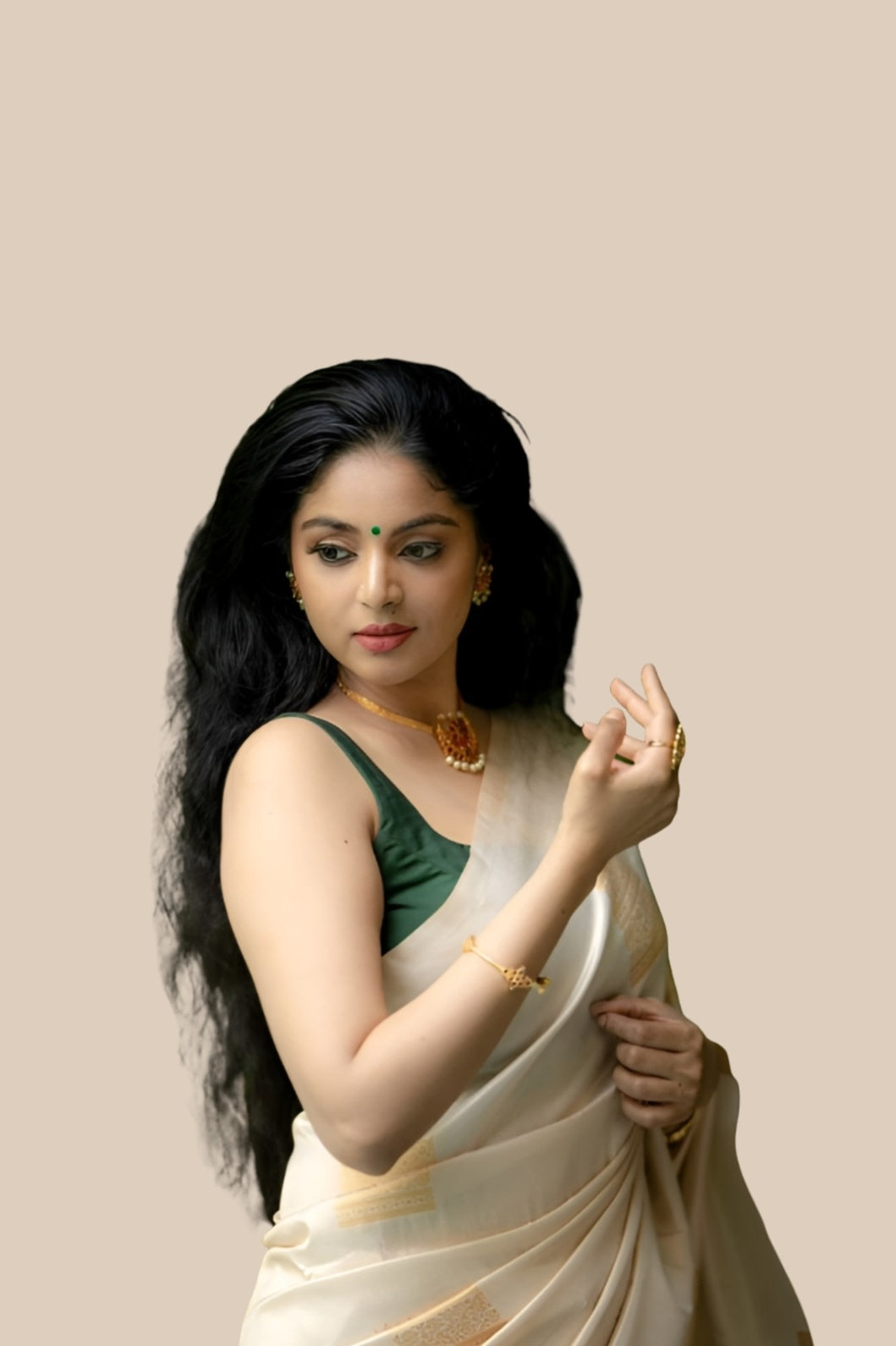 Right view with blouse detail and check finish