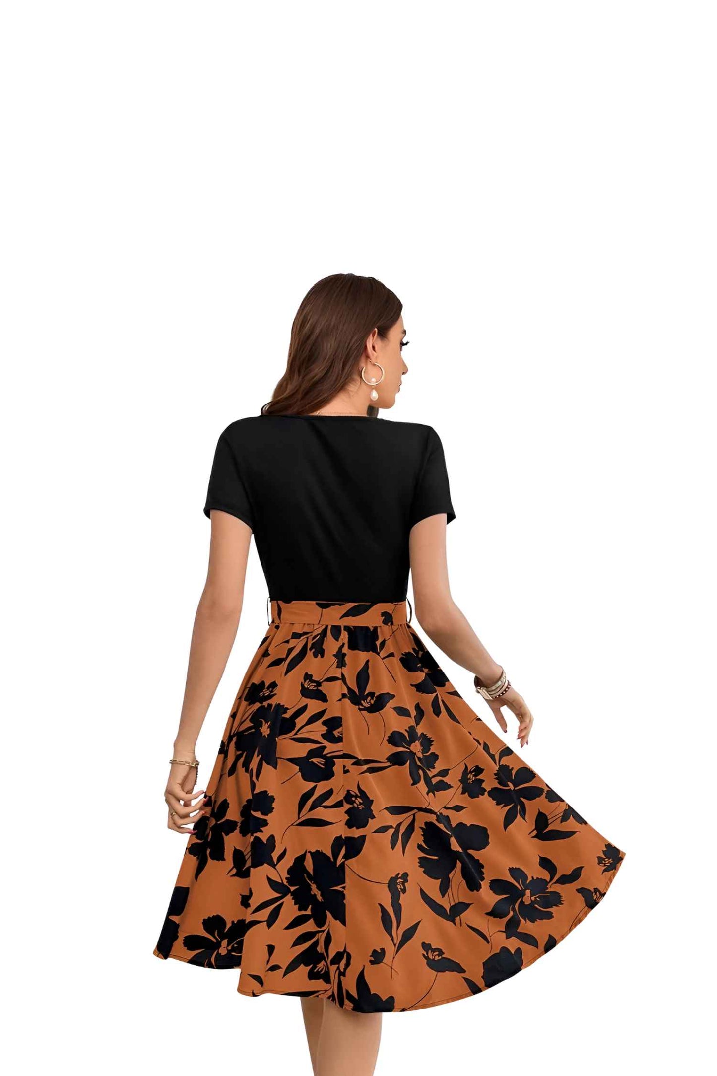 Rear view of the contrast dress without background