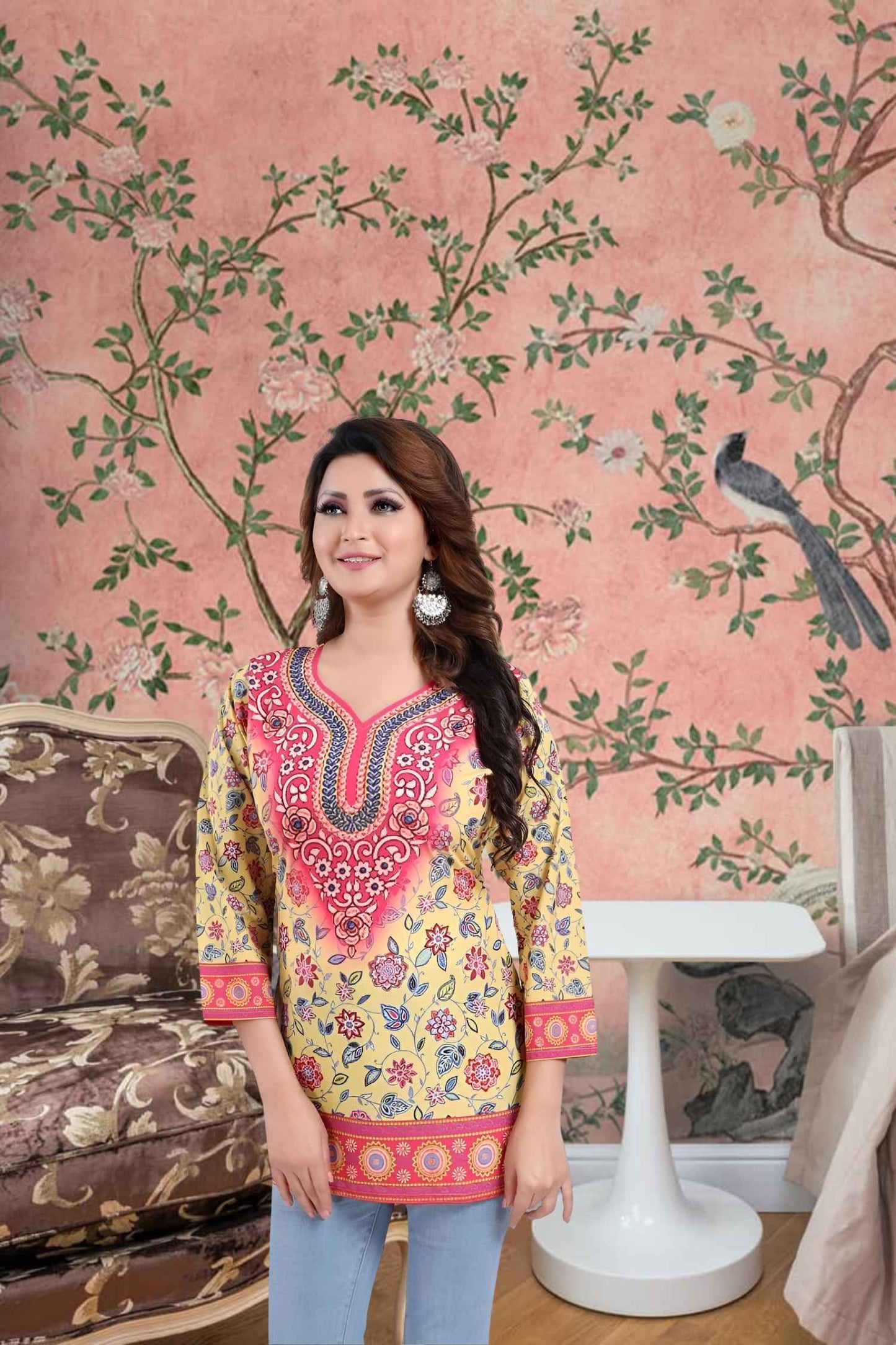 Front view against honeycomb walls, fabric glowing like stolen nectar