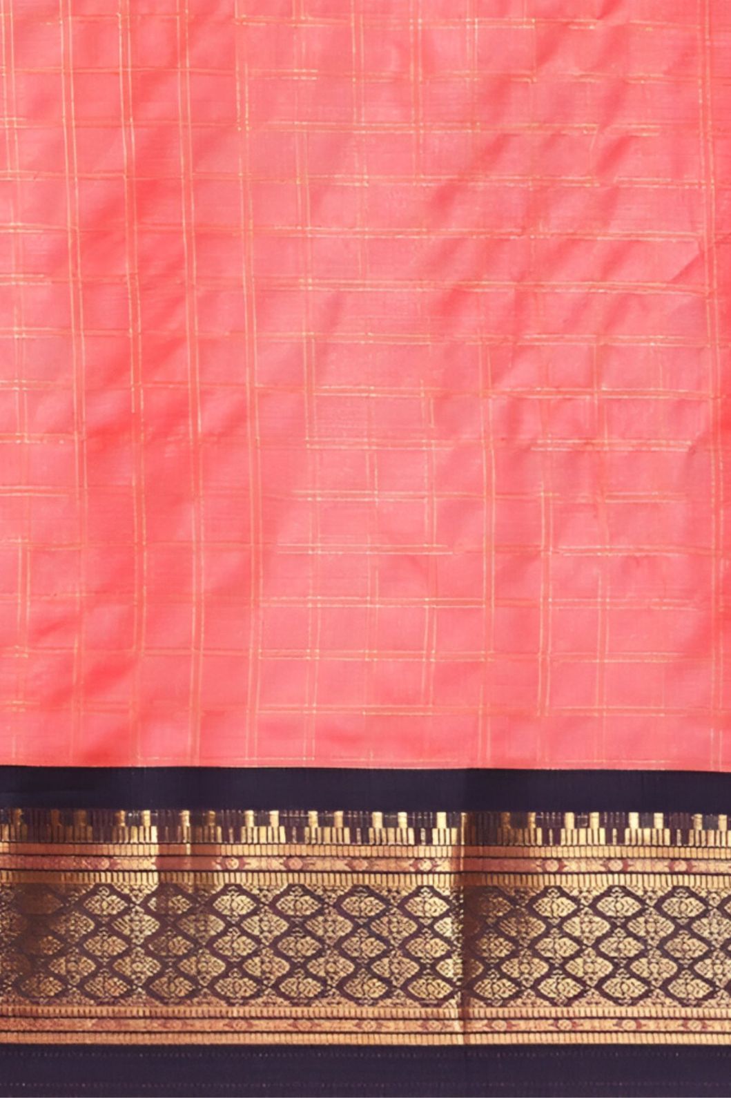 Studio close-up of saree pallu in cotton silk pink detail