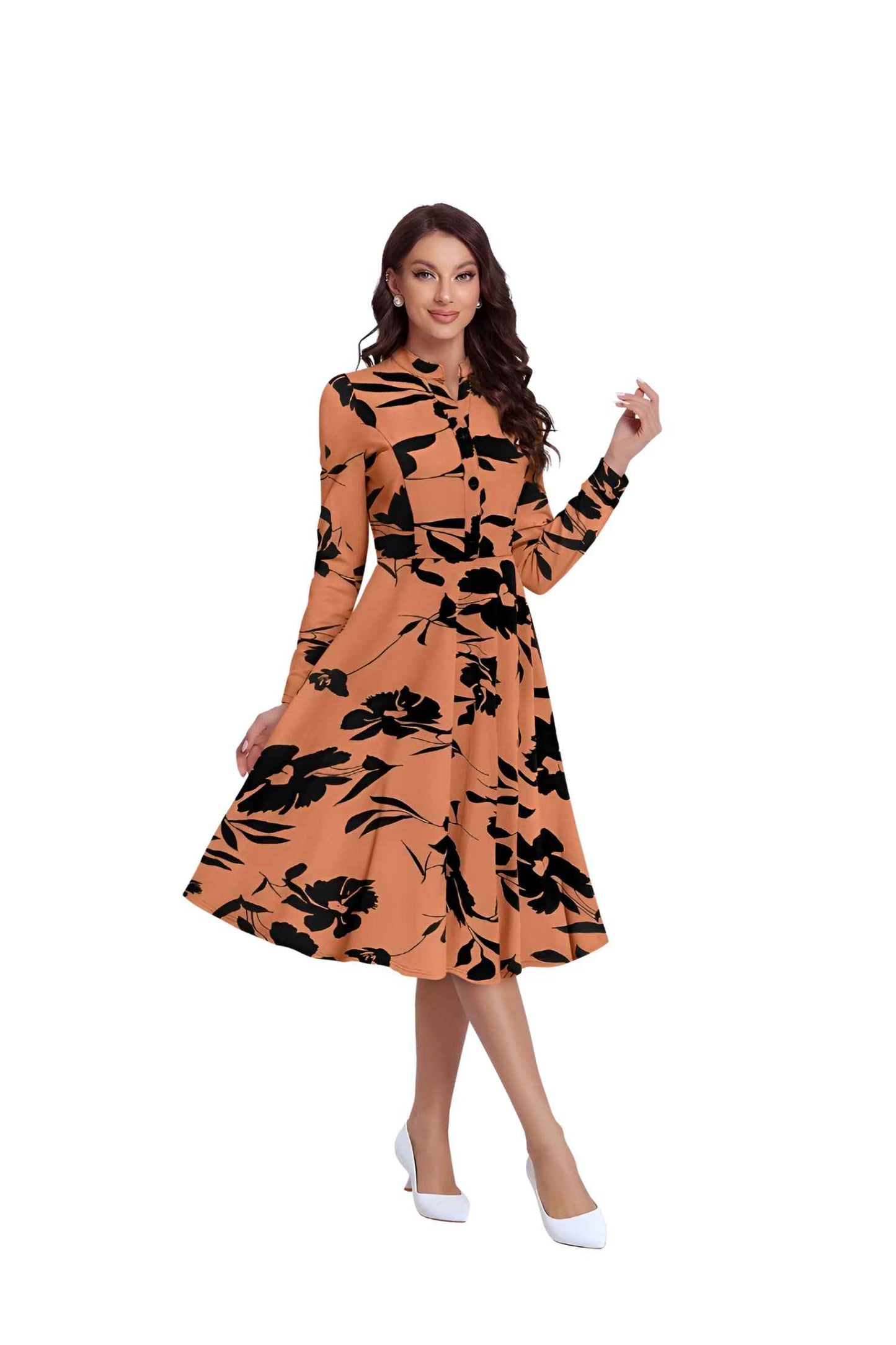 Side pose with no background showing body-fit and sleeve detai