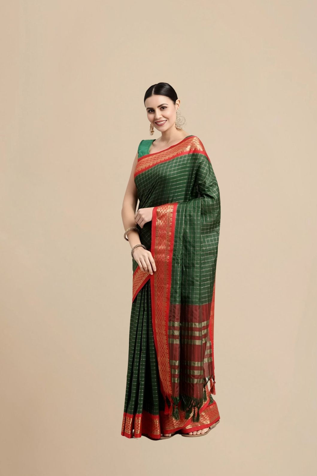 Left studio profile showing pleats and cotton silk finish