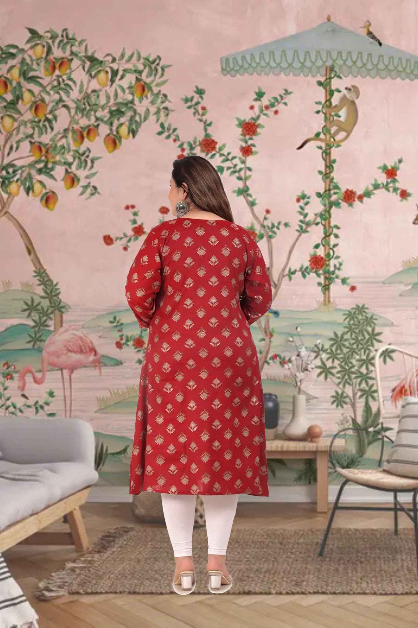 Rear angle capturing the floral cascade