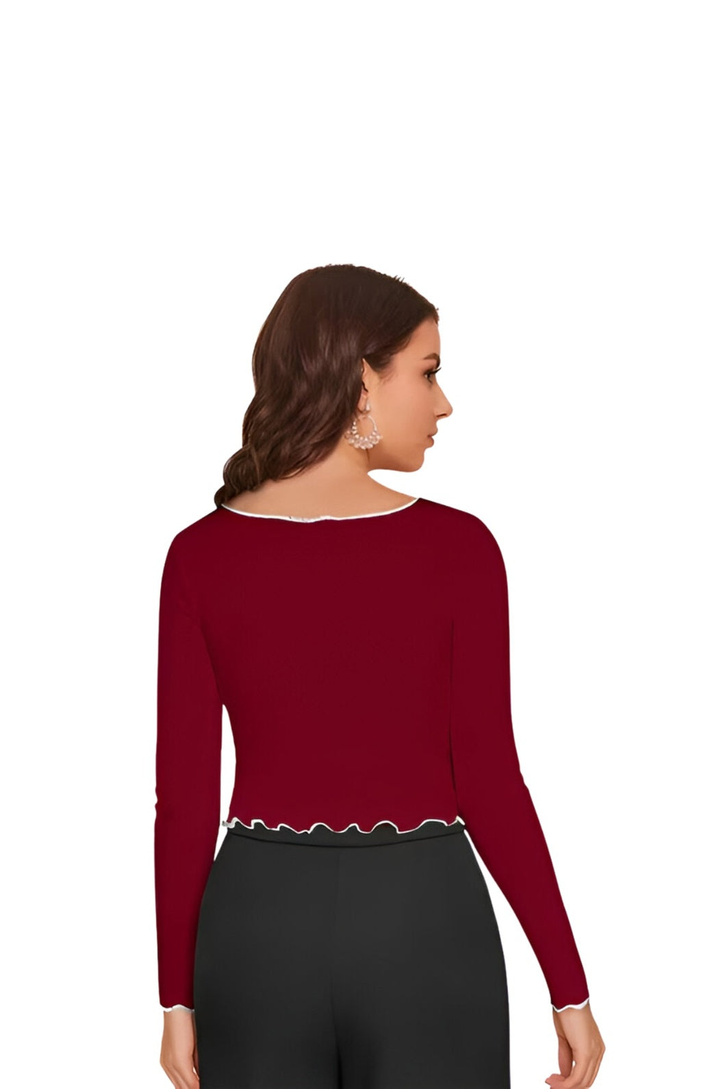 Rear curve hugging in maroon elegance