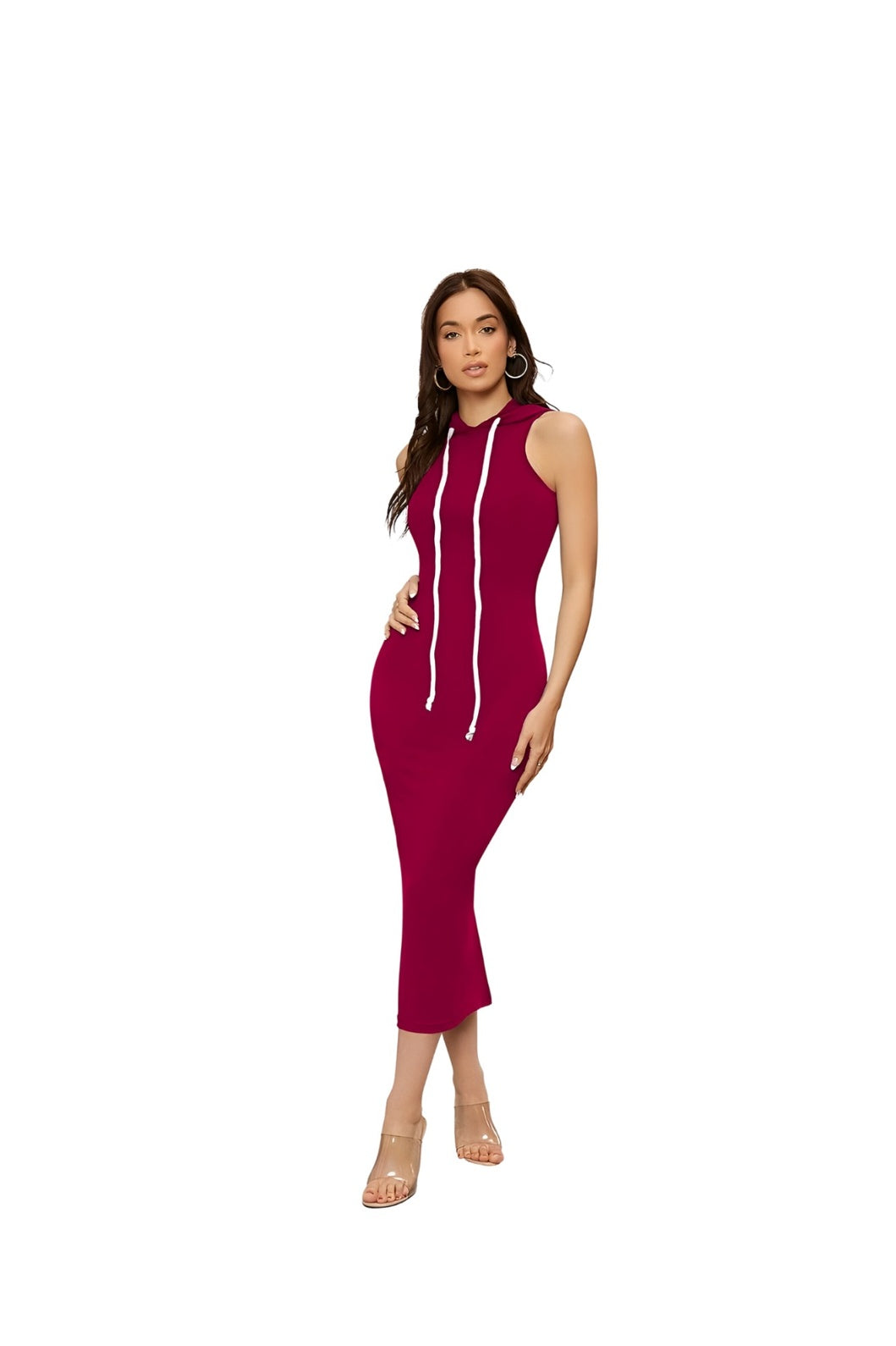 Front view of maroon dress – clean white background