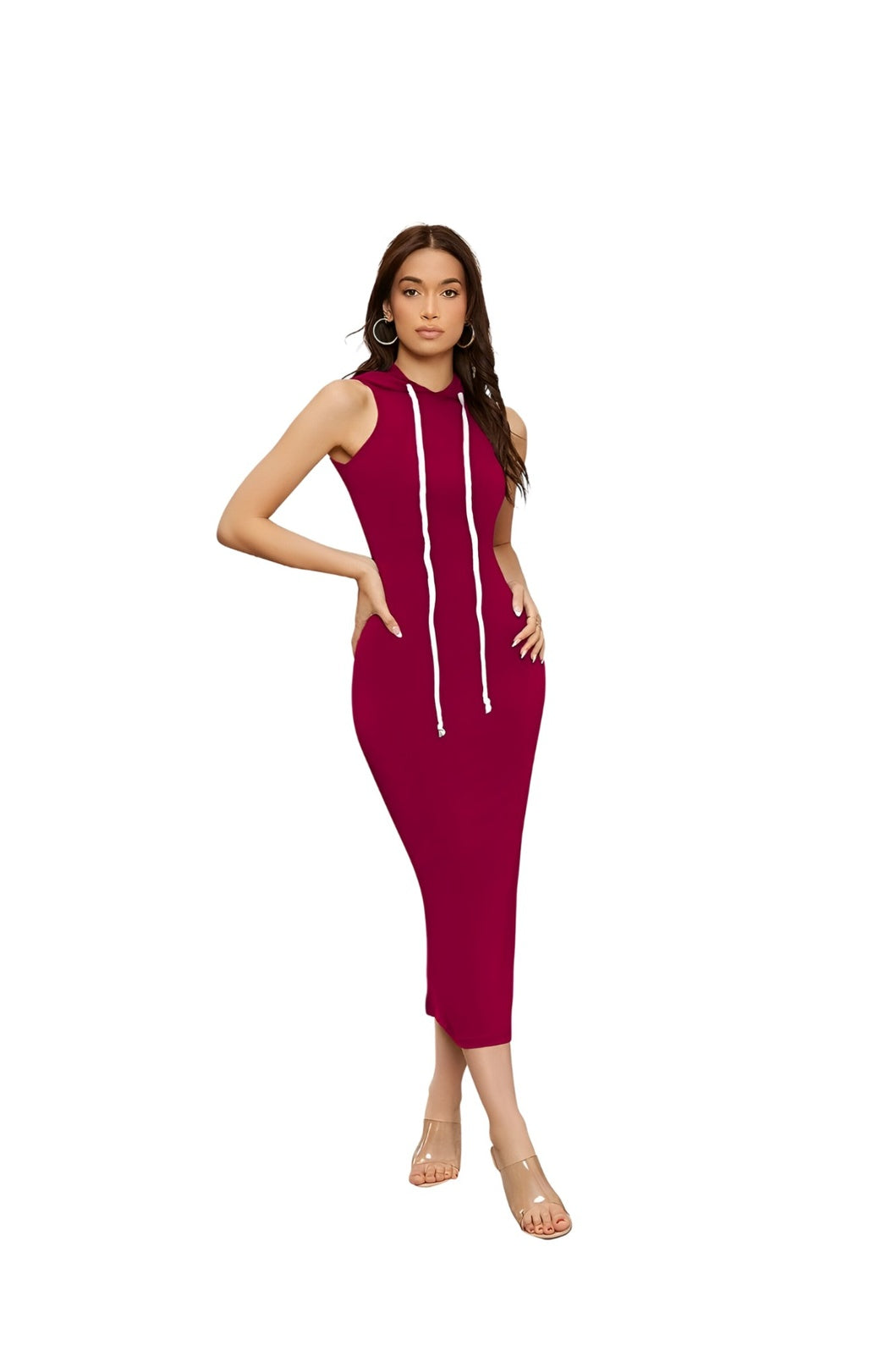 Front view of maroon dress – clean white background