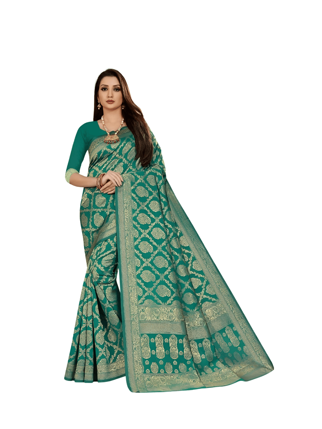 Framed detail of border threadwork, echoing temple jewelry