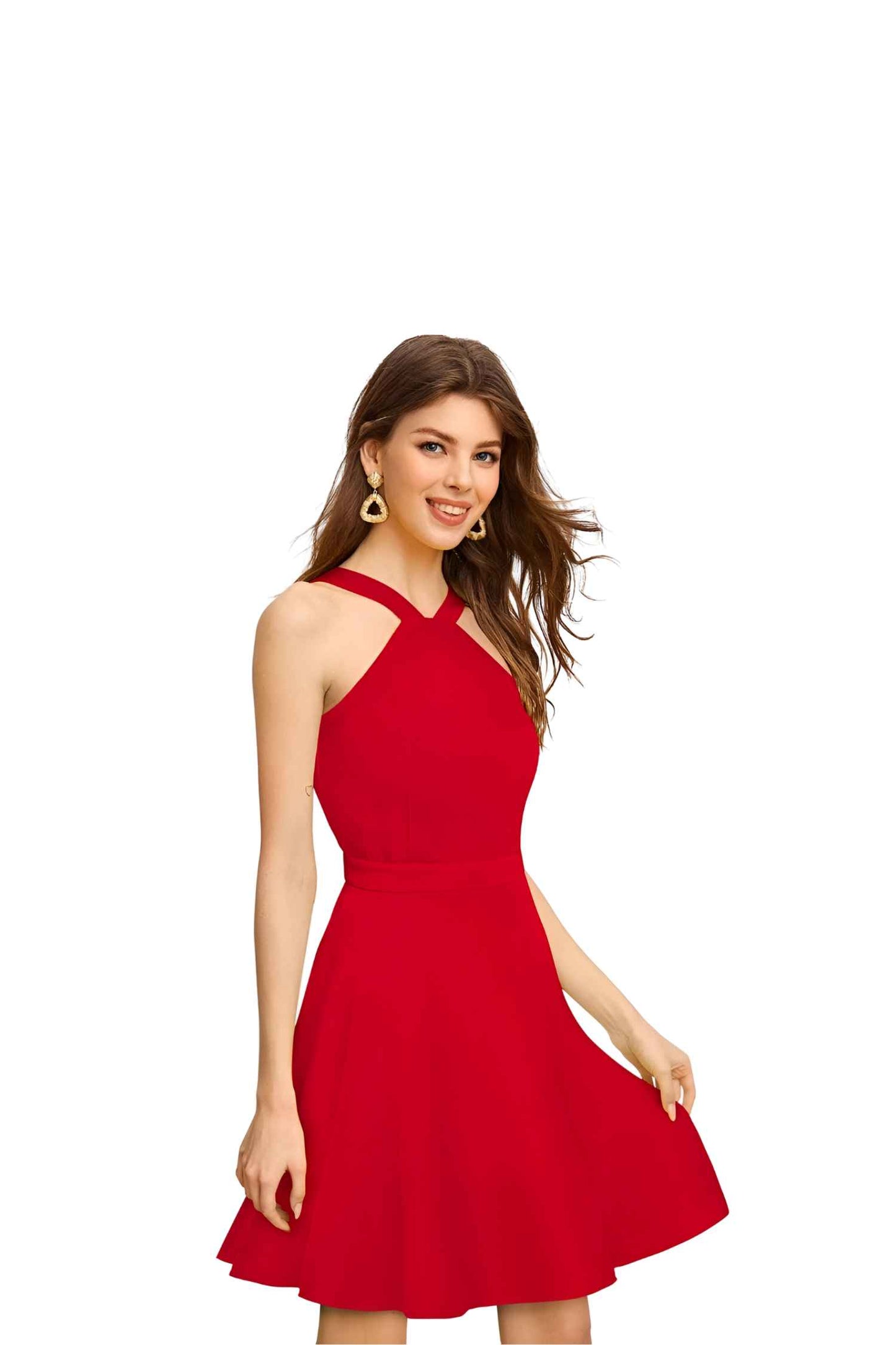 Side pose with no background for focus on curves and cut