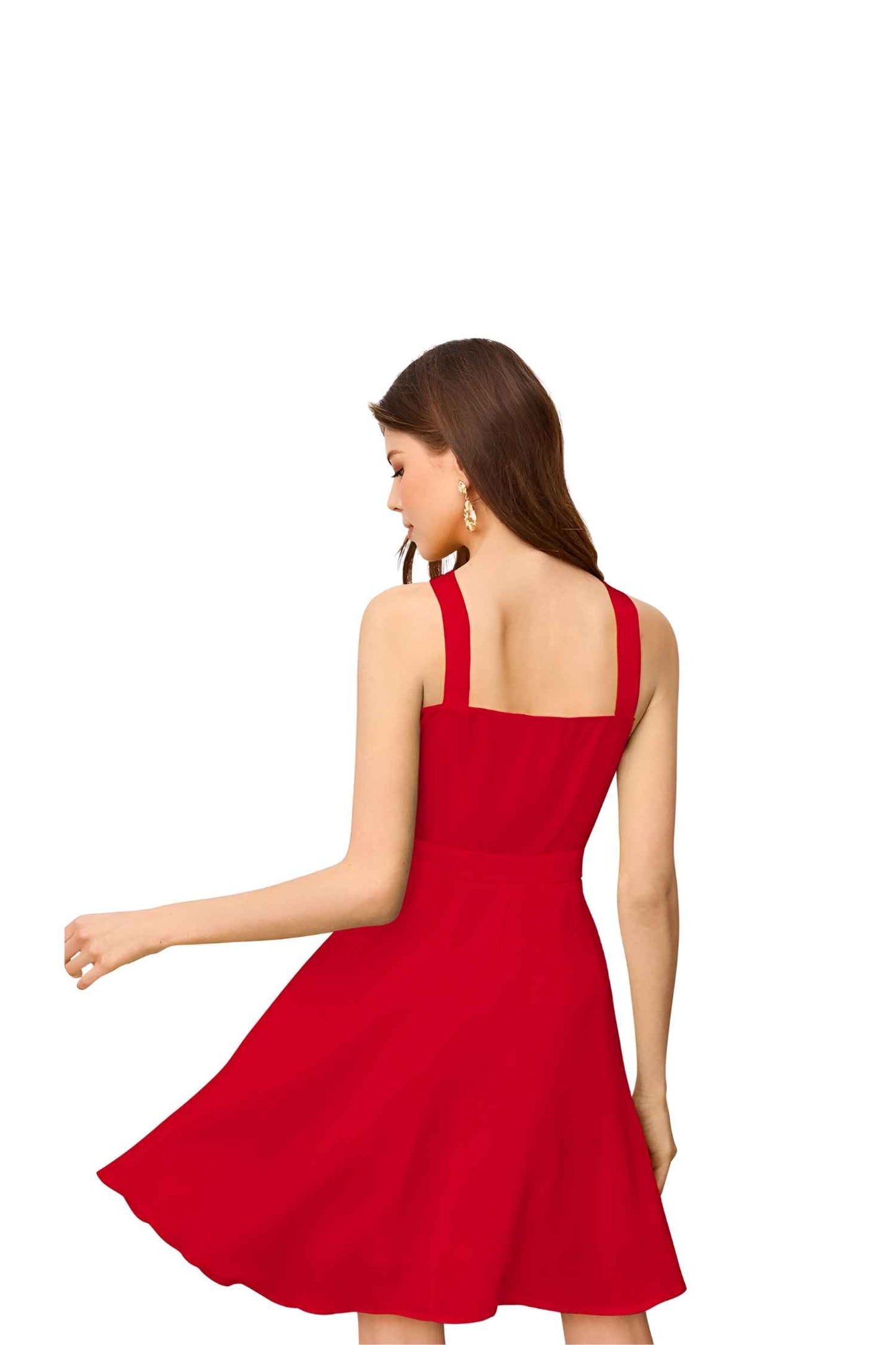 Studio back shot without background showing the halter styling