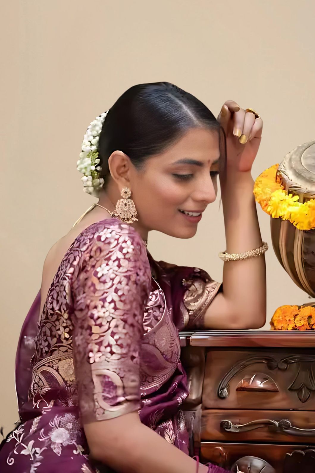 Studio left angle focusing on fabric flow and rich hue