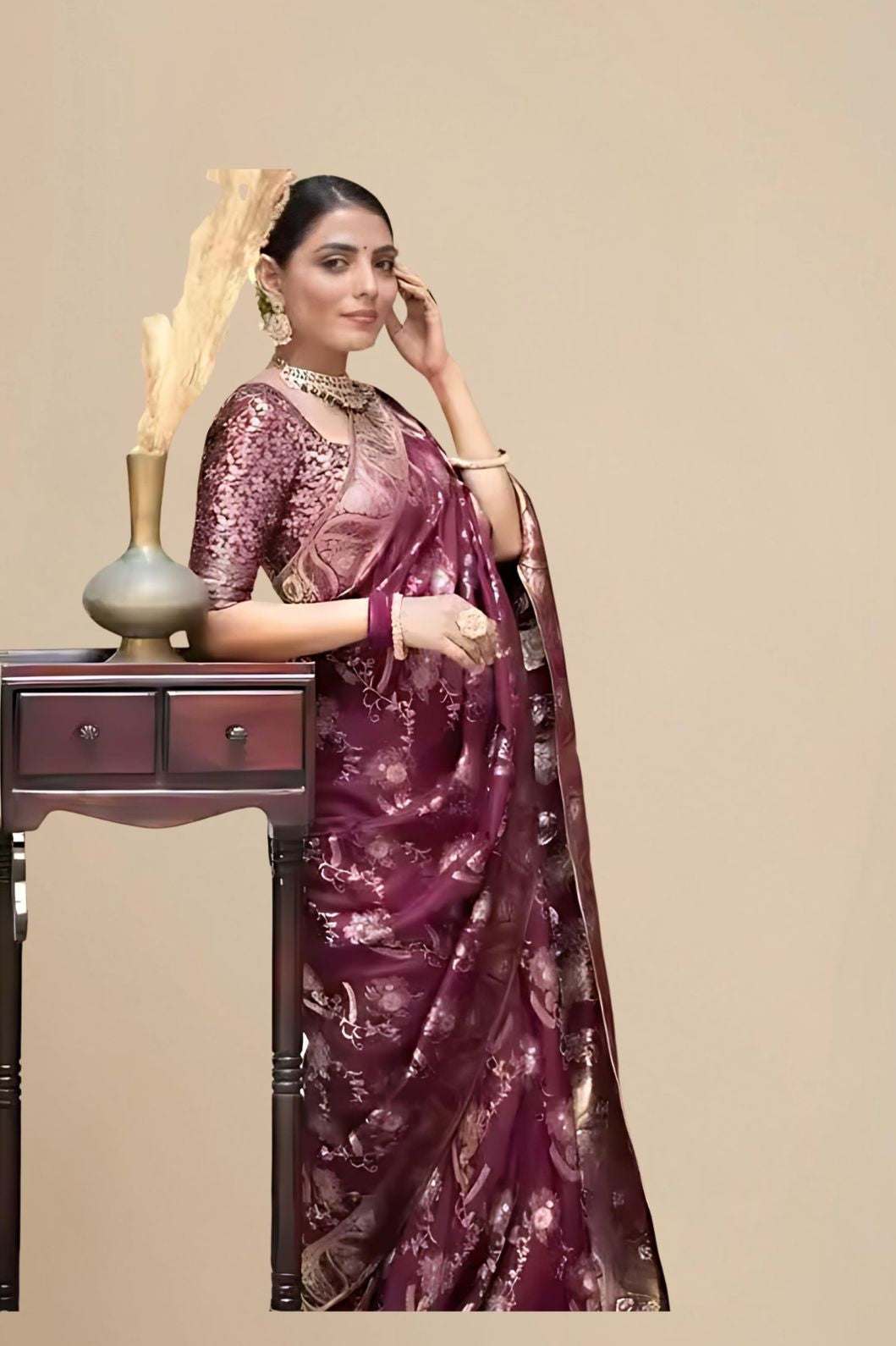 Studio left angle focusing on fabric flow and rich hue