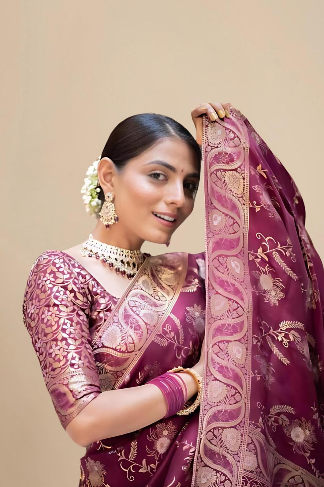 Studio close-up of pallu embroidery and silk finish