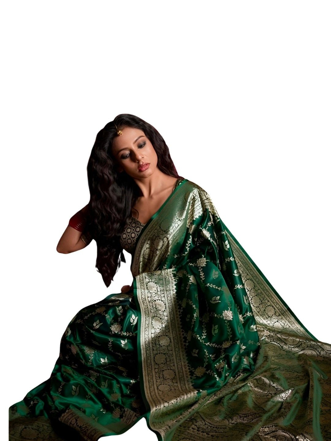 Top-down view of silk print and texture details