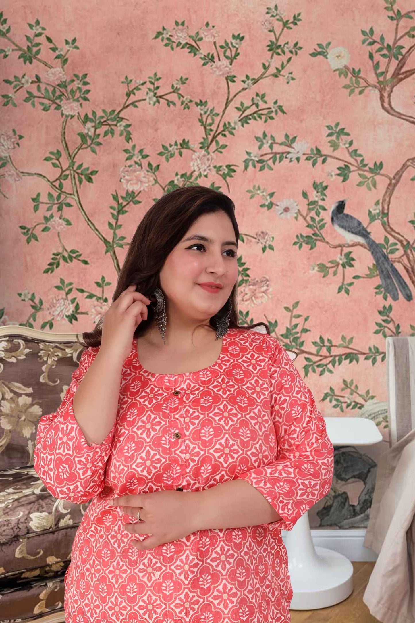 Front view: Soft pink kurti glowing in the morning light 🌞