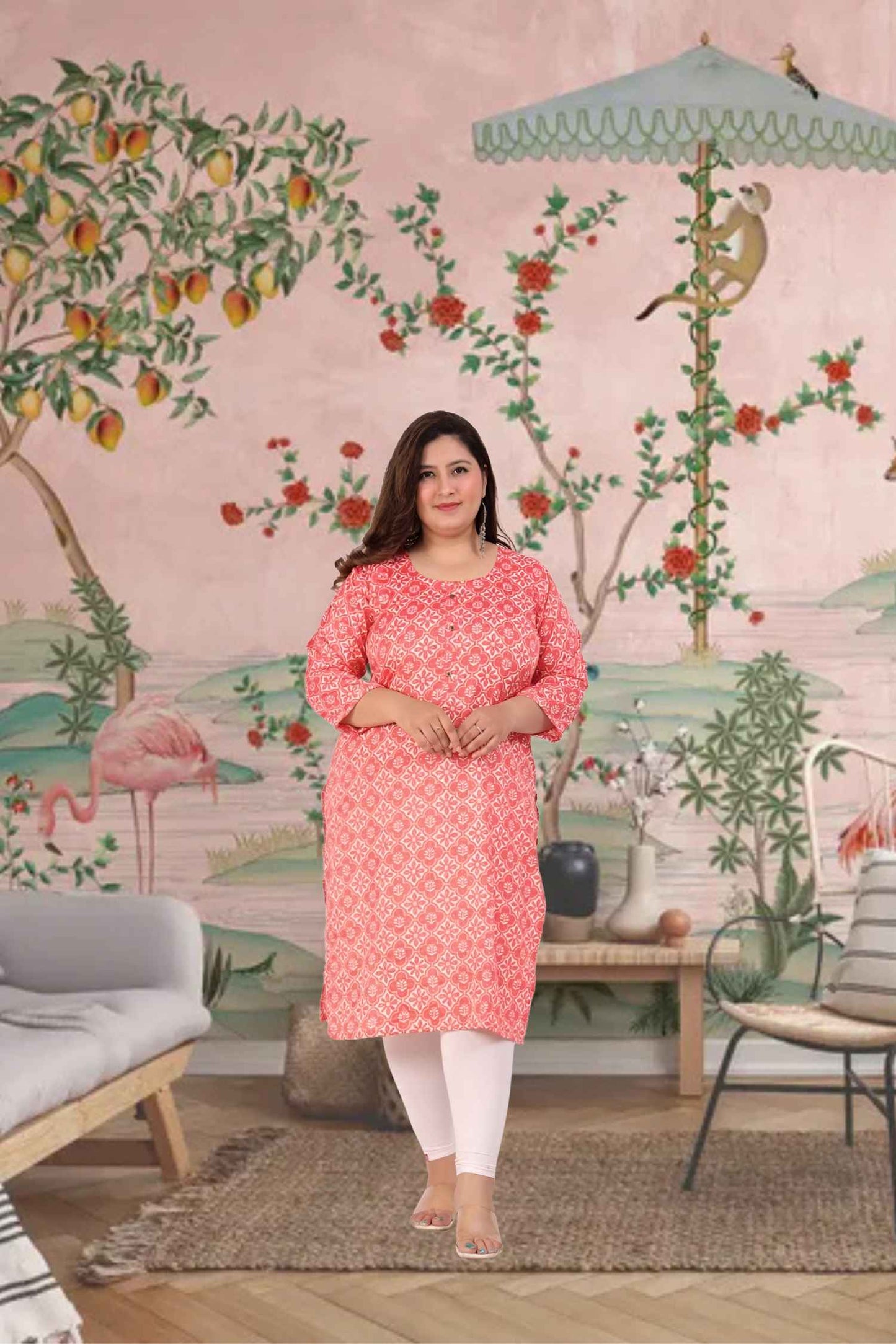 Front view: Soft pink kurti glowing in the morning light 🌞