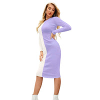  Angled View - Purple and White Full Sleeve Dress Without Background
