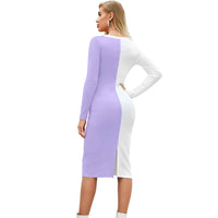 Back View - Purple and White Full Sleeve Dress Without Background