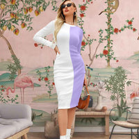  Front View of Dusk & Drape - Purple and White Full Sleeve Dress