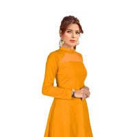 Golden Hour Glimmer Angled View - Yellow Full Sleeve Dress No Background