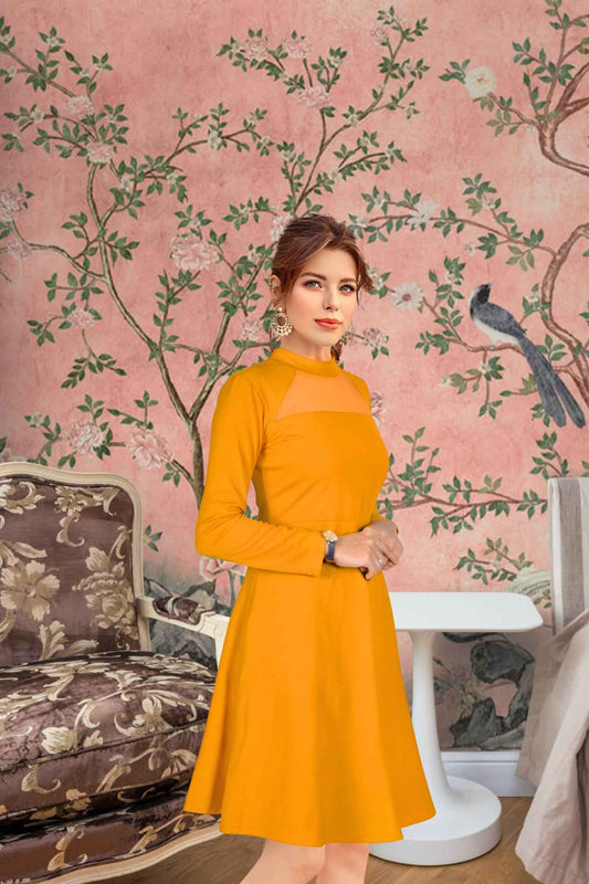 Golden Hour Glimmer Angled View - Yellow Full Sleeve Dress