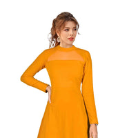 Golden Hour Glimmer Front View - Yellow Full Sleeve Dress No Background