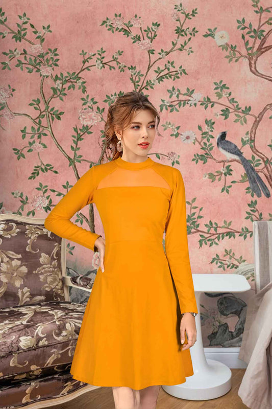 Golden Hour Glimmer Front View - Yellow Full Sleeve Dress