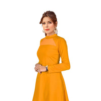 Golden Hour Glimmer Side View - Yellow Full Sleeve Dress No Background