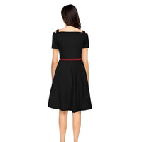 Midnight Afterglow Back View - Black Cap Sleeve Dress No Background