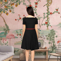 Midnight Afterglow Back View - Black Cap Sleeve Dress
