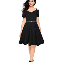 Midnight Afterglow Front View - Black Cap Sleeve Dress No Background