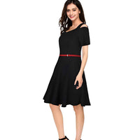 Midnight Afterglow Side View - Black Cap Sleeve Dress No Background