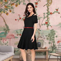 Midnight Afterglow Side View - Black Cap Sleeve Dress