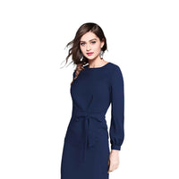 Midnight Tether Angled View - Navy Full Sleeve Dress with Waist Ribbon No Background