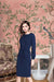  Midnight Tether Angled View - Navy Full Sleeve Dress with Waist Ribbon