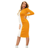 Angled View - Yellow and White Full Sleeve Dress Without Background