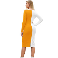 Back View - Yellow and White Full Sleeve Dress Without Background