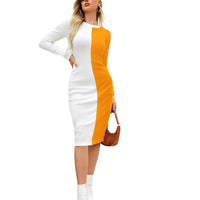  Front View - Yellow and White Full Sleeve Dress Without Background