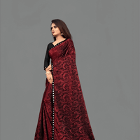 Premium Floral Cutwork Lycra Office Saree – No Ironing, UltraComfort (Maroon)