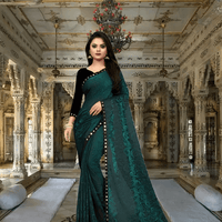 Floral Cutwork Green Lycra Saree - No Ironing Office Wear Ultra Comfort (Emerald)
