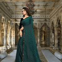 Floral Cutwork Green Lycra Saree - No Ironing Office Wear Ultra Comfort (Emerald)
