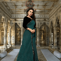 Floral Cutwork Green Lycra Saree - No Ironing Office Wear Ultra Comfort (Emerald)