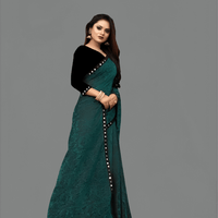 Floral Cutwork Green Lycra Saree - No Ironing Office Wear Ultra Comfort (Emerald)