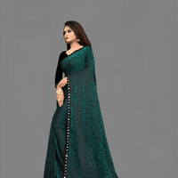 Floral Cutwork Green Lycra Saree - No Ironing Office Wear Ultra Comfort (Emerald)