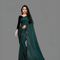 Floral Cutwork Green Lycra Saree - No Ironing Office Wear Ultra Comfort (Emerald)