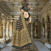 "Blackout Rhapsody" Silk Banarasi – Lightning-Strike Gold Borders