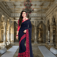 “Twilight Tryst” – Navy Blue & Pink Digital Printed Saree