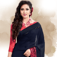 “Twilight Tryst” – Navy Blue & Pink Digital Printed Saree