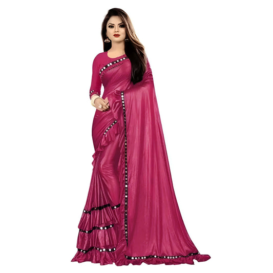 "Electric Pink" Lycra Saree – Office and Party Wear "Fuchsia Flush"