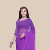 Studio front shot of solid-dyed purple saree